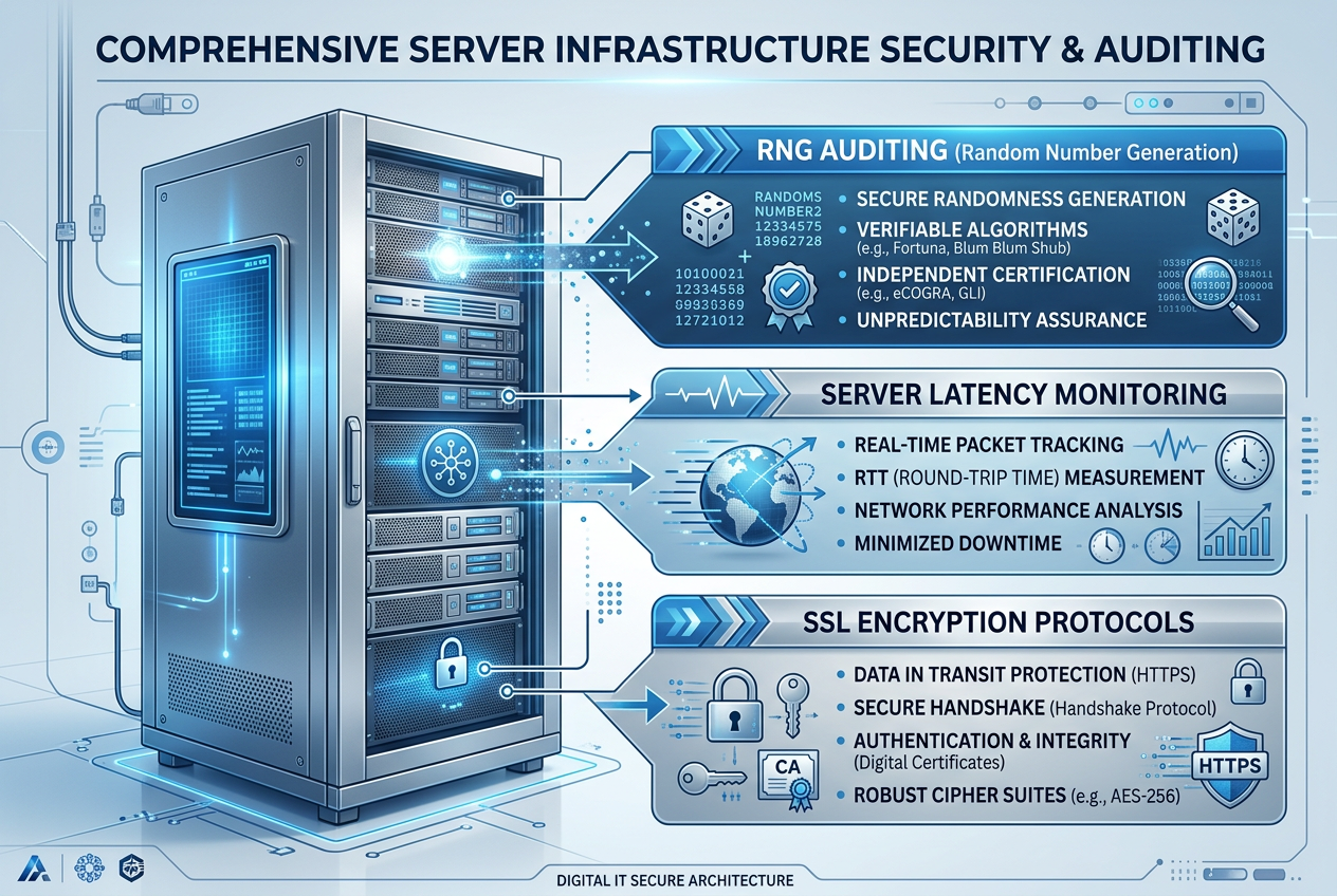 Technické schéma infrastruktury auditování kasin a monitoring serverů